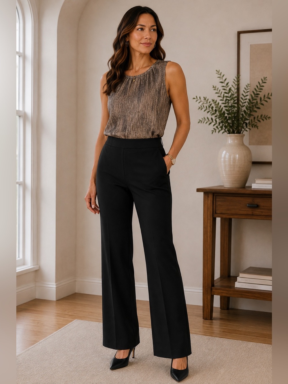 Melanie Lyne Black Dress Pants Size 14 Straight Leg Mid Rise Tailored Career